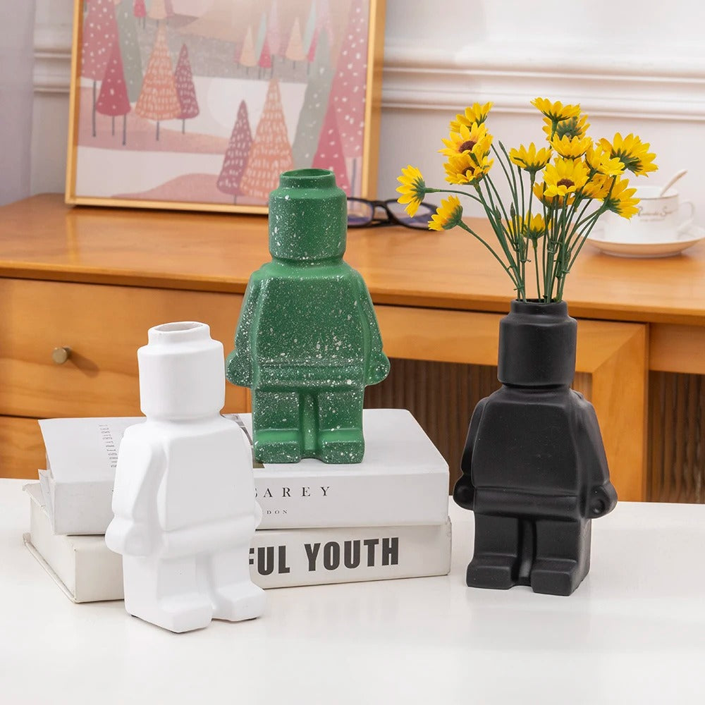 3D Block Style Figure Ceramic Planter for Desk or Shelf