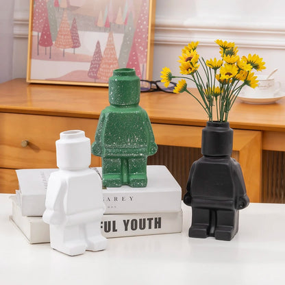 3D Block Style Figure Ceramic Planter for Desk or Shelf