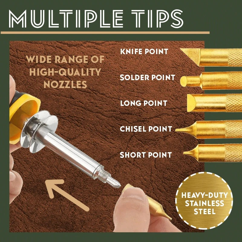 7-Piece Leather & Wood Burning Pen Set with Stand