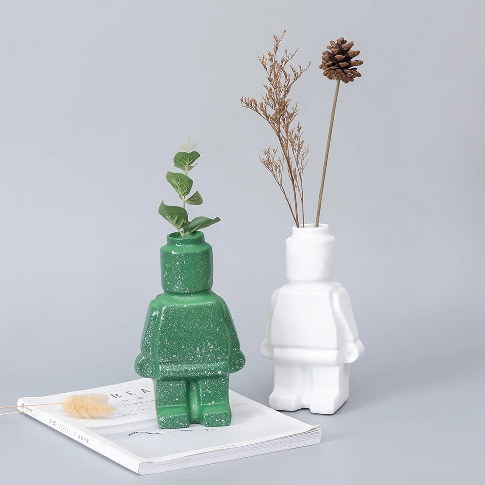 3D Block Style Figure Ceramic Planter for Desk or Shelf