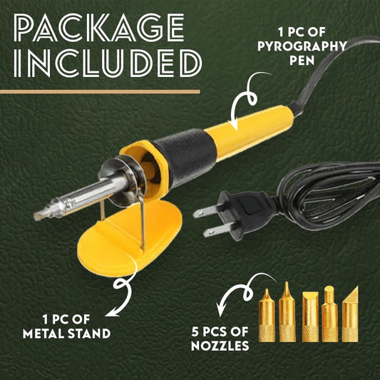 7-Piece Leather & Wood Burning Pen Set with Stand