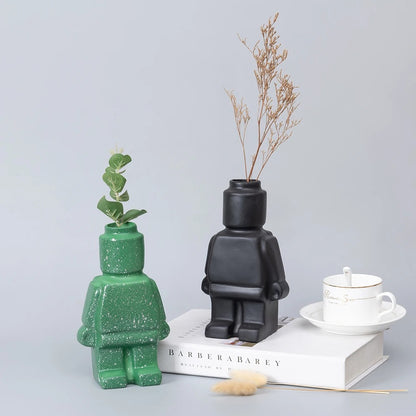 3D Block Style Figure Ceramic Planter for Desk or Shelf