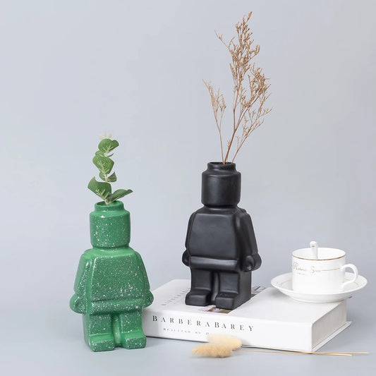 3D Block Style Figure Ceramic Planter for Desk or Shelf